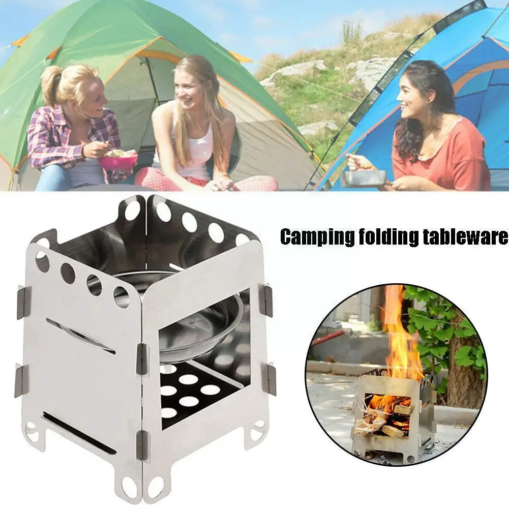 

Outdoor Camping Stove Portable Ultralight Folding Steel Tray Camping Pocket Wood Tool Stove Alcohol Alcohol with and N9O4