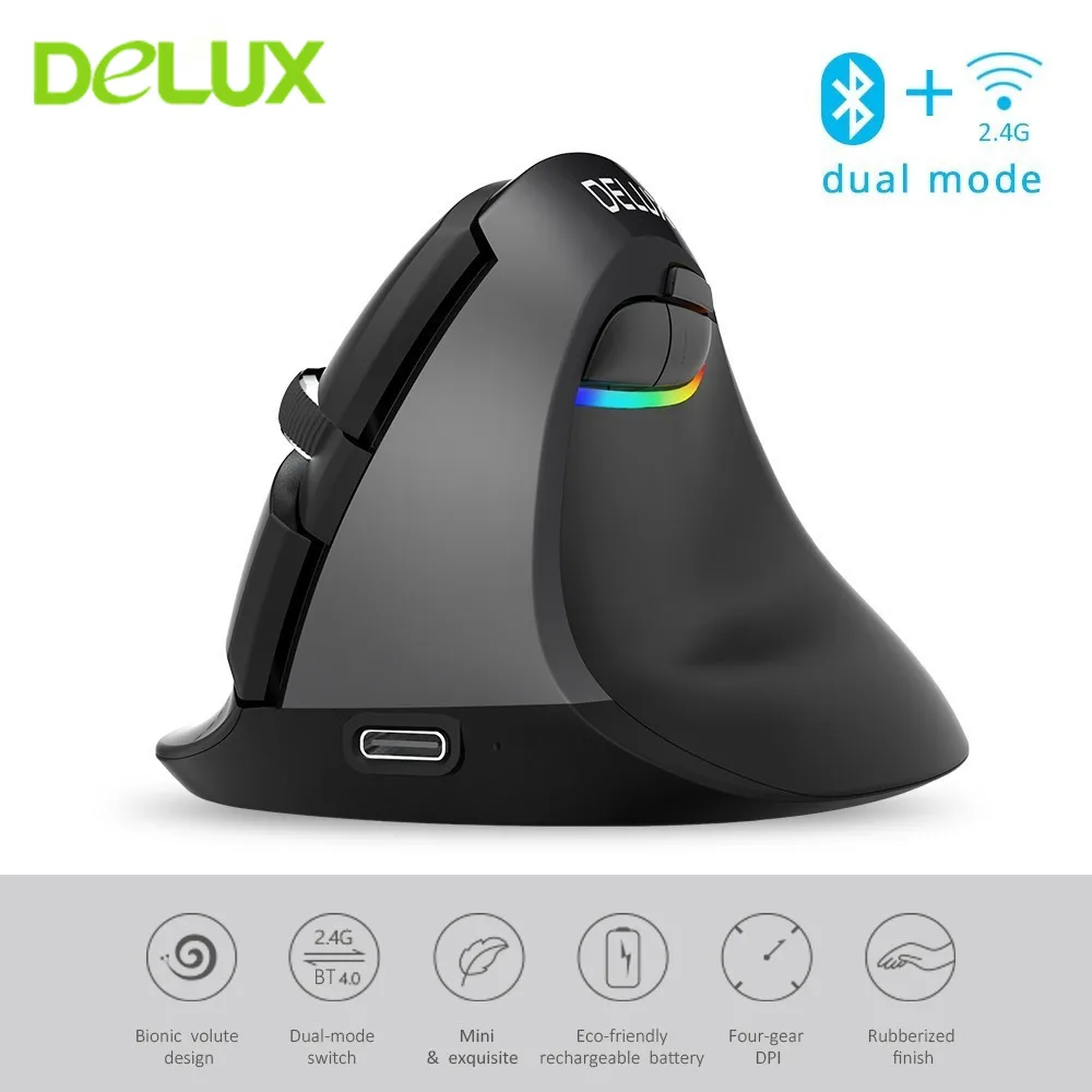 Delux M618 Bluetooth 4 0 2 4G Двухрежимная беспроводная мышь 2400 DPI Эргономичный