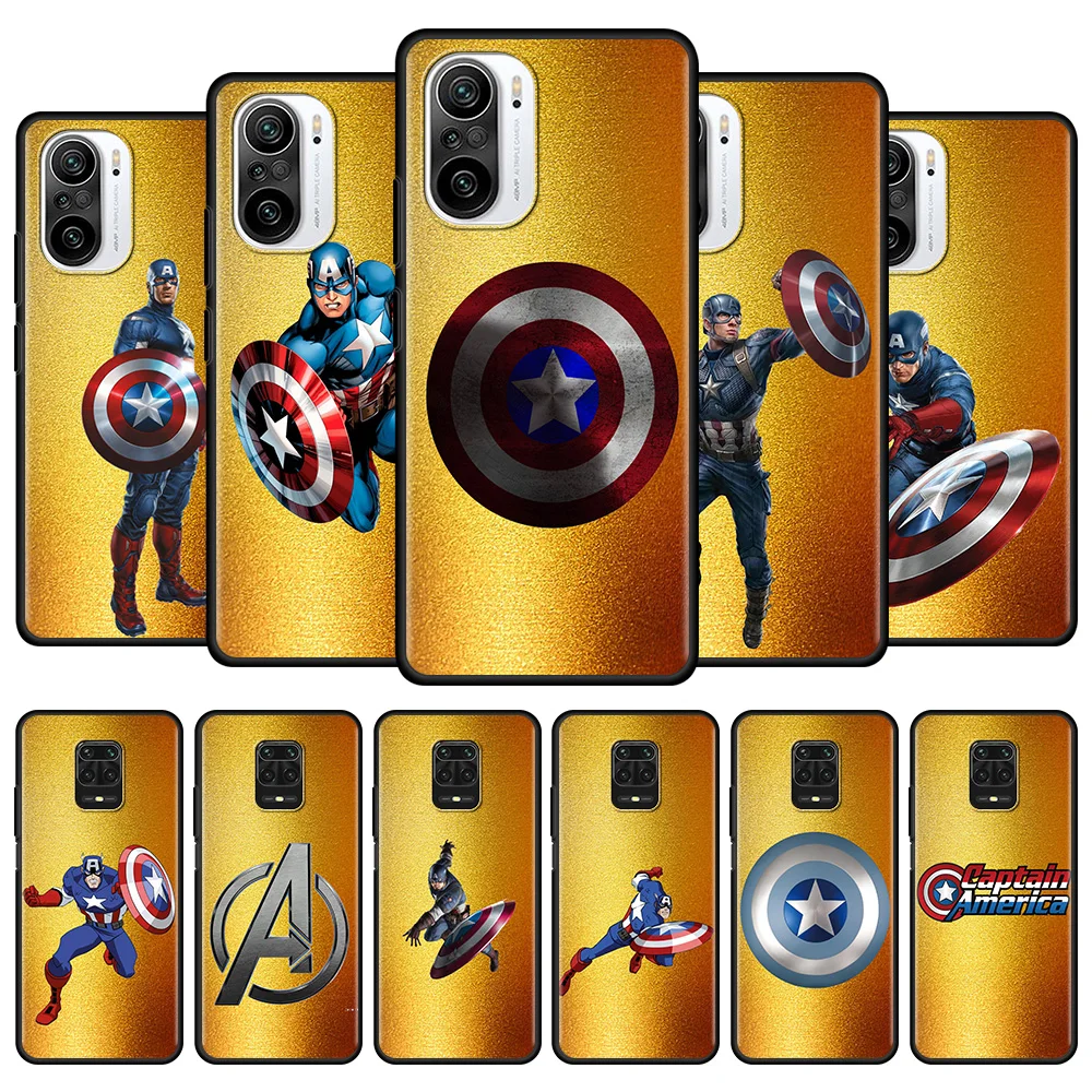 

Phone Case For Xiaomi Redmi Note 11 10 9 8 Pro Max 9T 9S 8T 7 k40 9 9C 9A 8 7A Silicone Marvel General Shield Captain America