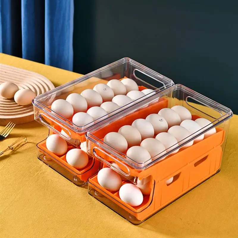 

Egg Holder For Refrigerator Auto Scrolling 24 Grid Storage Box Clear Fridge Slide Egg Container Tray Kitchen Organizer Grey
