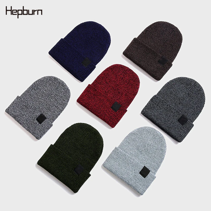 Хепберн бренд унисекс Зимний вязаный с манжетами Дыня Кепка черепом мешковатые