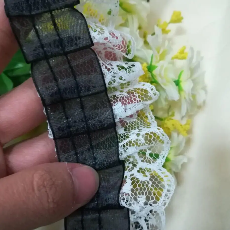 

1M Pleated Lace Fabric 4.5cm Tulle Laces Trim Black Lace Ribbon Trimmings Sewing Guipure Craft Supplies dentelle encaje L-22