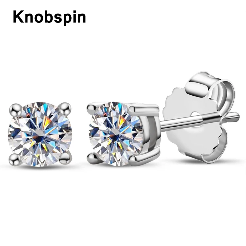 

Knobspin Sparkling 3/4/5mm D Color Moissanite Stud Earrings For Women 100% 925 Sterling Silver Wedding Party Bridal Fine Jewelry
