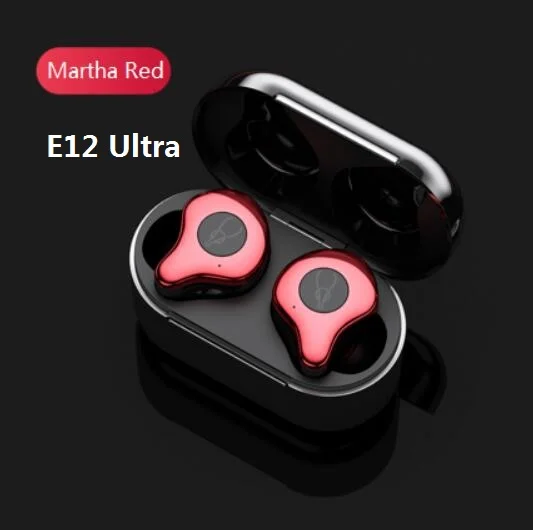 Martha Red Sabbat E12 Ultra TWS беспроводные Bluetooth наушники спортивные Hi-Fi стерео наушники с шумоподавлением гарнитура с беспроводным зарядным устройством PK E12 - Цвет: Martha Red