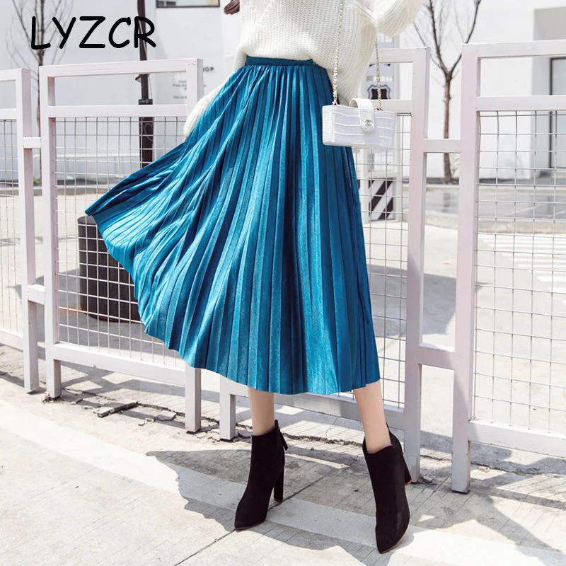 Осенне-зимняя женская Вельветовая юбка плиссированная средней длины с высокой