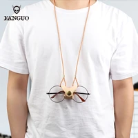 fashion handmade hanging neck clip glasses bags women man portable case genuine leather sunglasses lanyard cute protection cover
