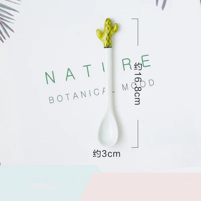 Long Spoon Green 2 1 шт., набор керамических ложек с милым КАКТУСОМ, ложка для кофе, молока, супа, фруктов, мороженого, десерта, чайных ложек, кухонные аксессуары, питьевые инструменты - Цвет: Long Spoon Green 2