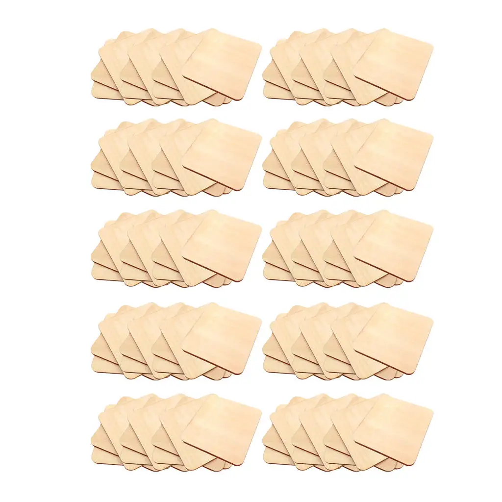 

Pack 100 Unfinished Wood Pieces Wooden Squares Cutout Tiles DIY Supplies