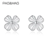 pagmag elegant flower 925 sterling silver stud earrings for women retro plant style fine jewelry pendientes mujer moda se0304