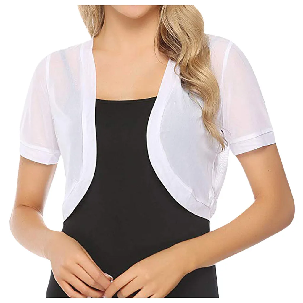 Женское шифоновое болеро с коротким рукавом открытой передней частью кардиган