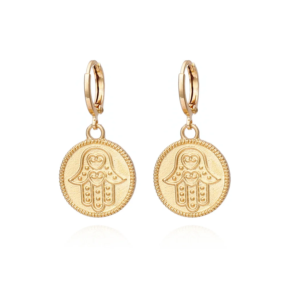 Серьги-подвески женские медные в стиле панк монета золотого цвета | Украшения и