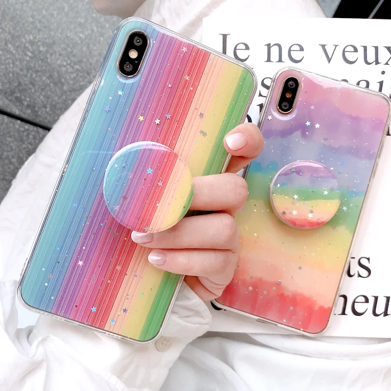 Для iPhone XS Max XR X блеск Чехол радужной расцветки Блестящий Мягкий чехол для задней