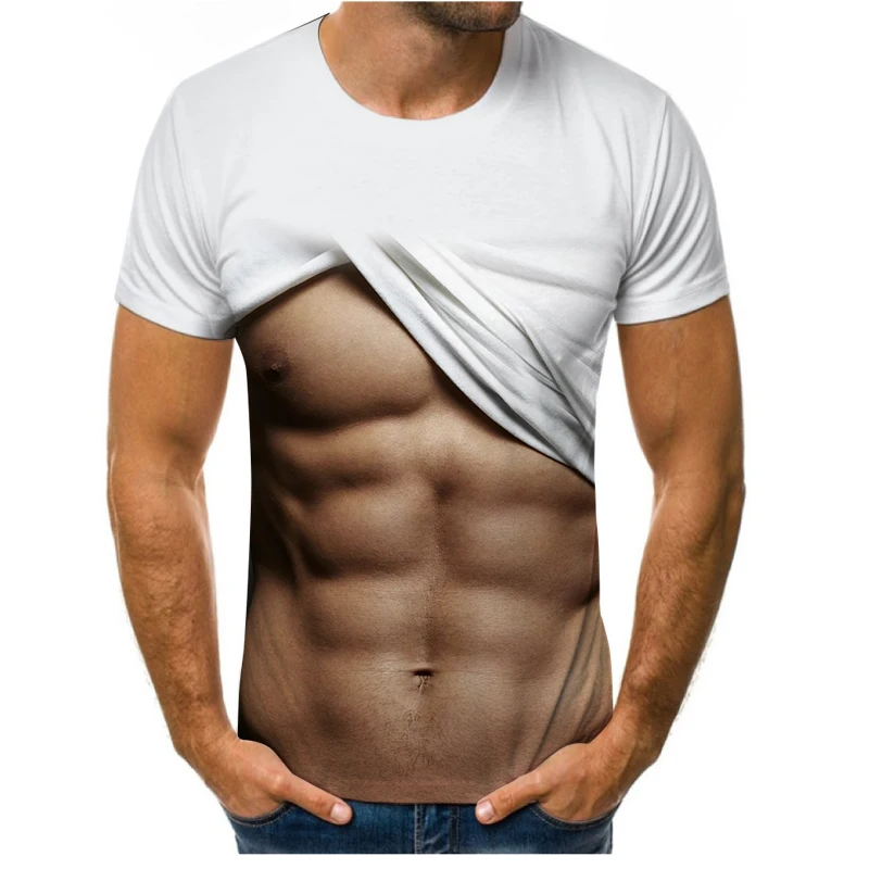 

2021 Men's T-shirt Fake Muscle 3D Printing Fashion Customized T-shirt Manly Short Sleeve T-shirt Bodybuilding Macho Top