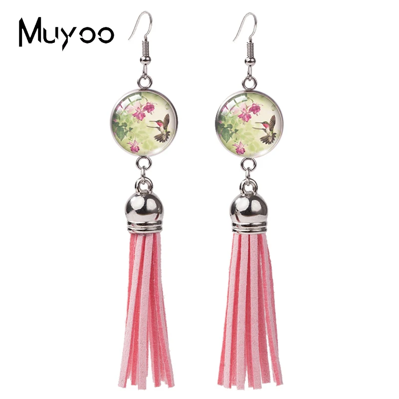 Новые модные серьги с крючком изображением цветов и колибри красивые кисточками