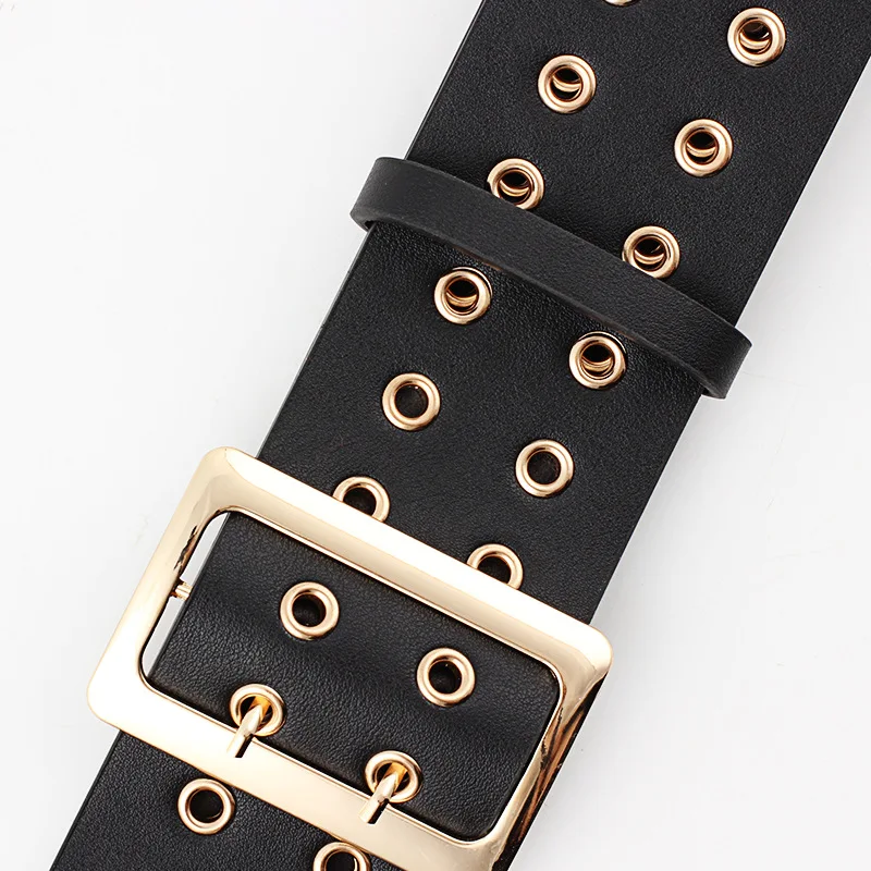 Женский ремень с двумя рядами Металлических Заклепок и люверсами |