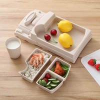 toy train bamboo fiber childrens training feeding dish dinner plate food container tableware tray detachable kids cutlery set