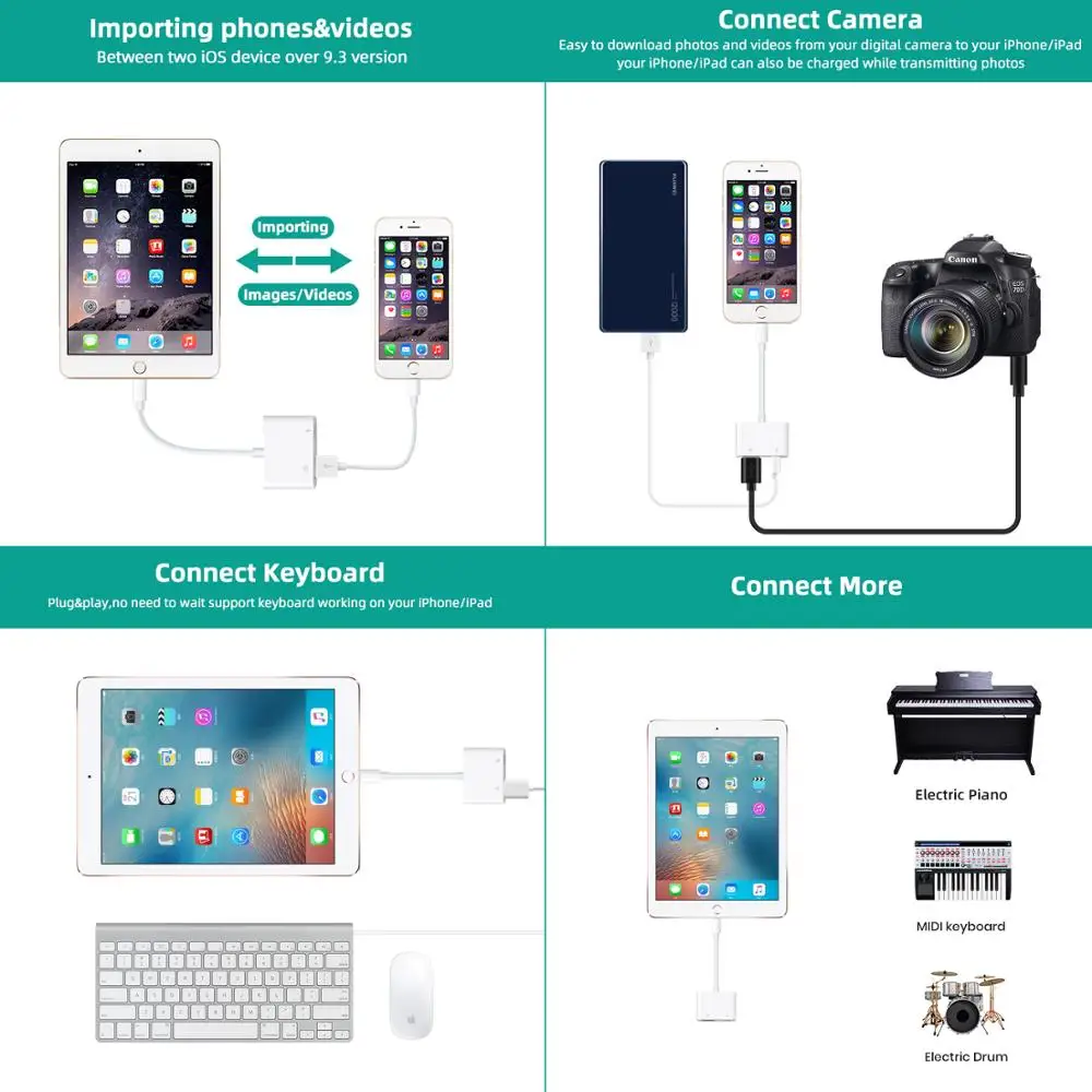 USB Camera Adapter with Charging Port Female OTG Cable Supports Flash Drive Mouse MIDI Keyboard Electric Audio Interface |