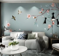 xue su large custom home decoration wallpaper mural new chinese style hand painted flowers and birds background wall