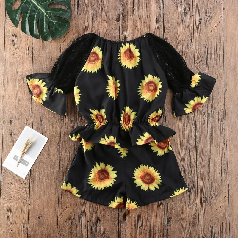 

Newborn Baby Girl Sunflowers Printed Clothes Set Kids Girls Half Sleeve Crop Tops+Short Pants Summer Clothes Outfits Set 6M-5Y