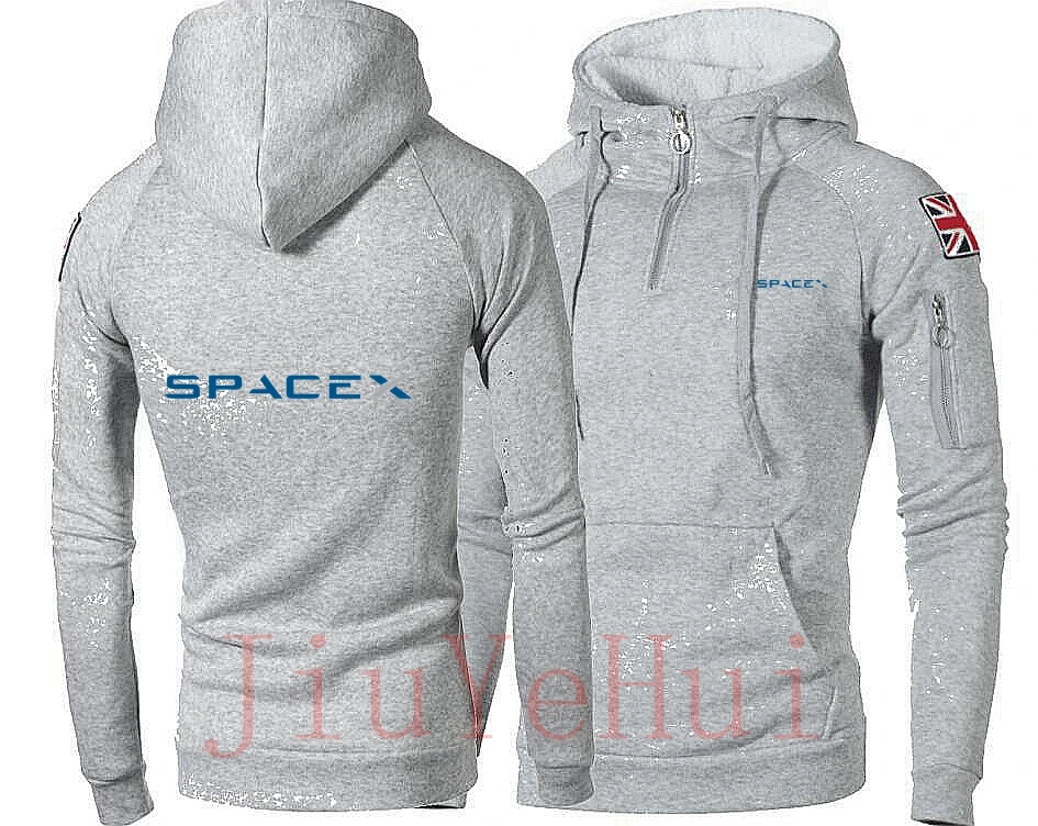 Толстовка SpaceX мужская с капюшоном худи логотипом космический х на молнии