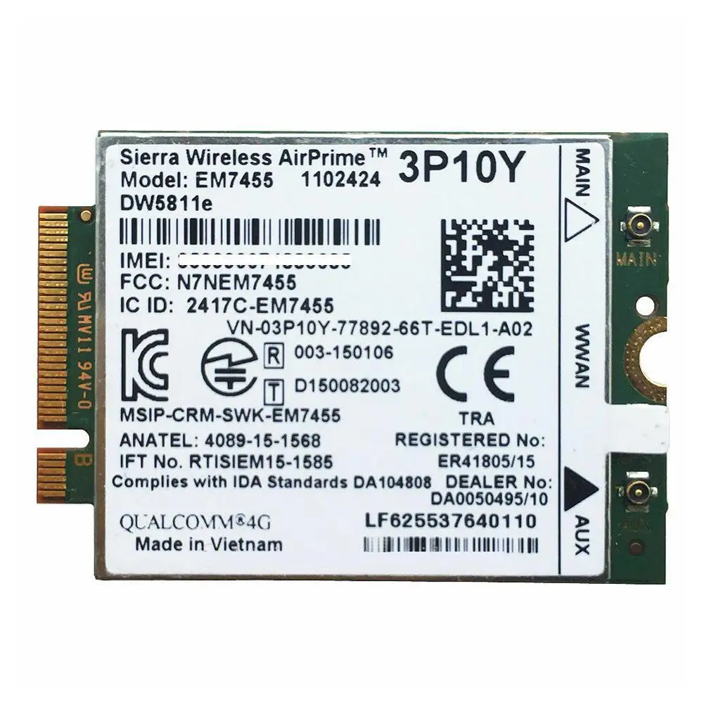 4G Wifi карта WWAN модуль 3P10Y Sierra EM7455 Qualcomm Snapdragon X7 LTE для Dell Latitude серии ноутбук