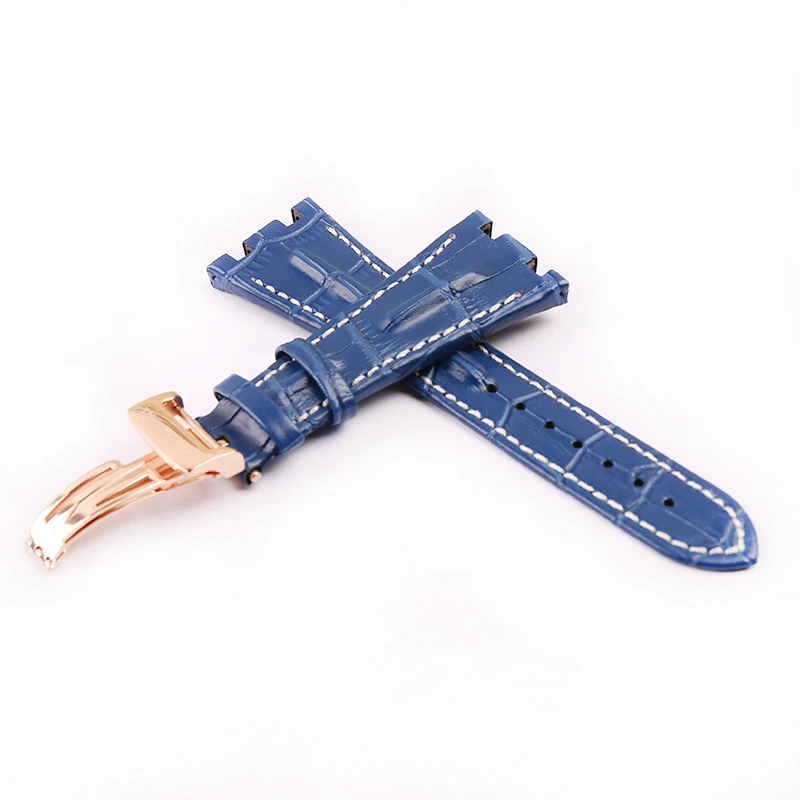 Watch accessories bone grain leather strap folding buckle for AP 15703 26470SO Royal Oak offshore 28mm men's sports strap