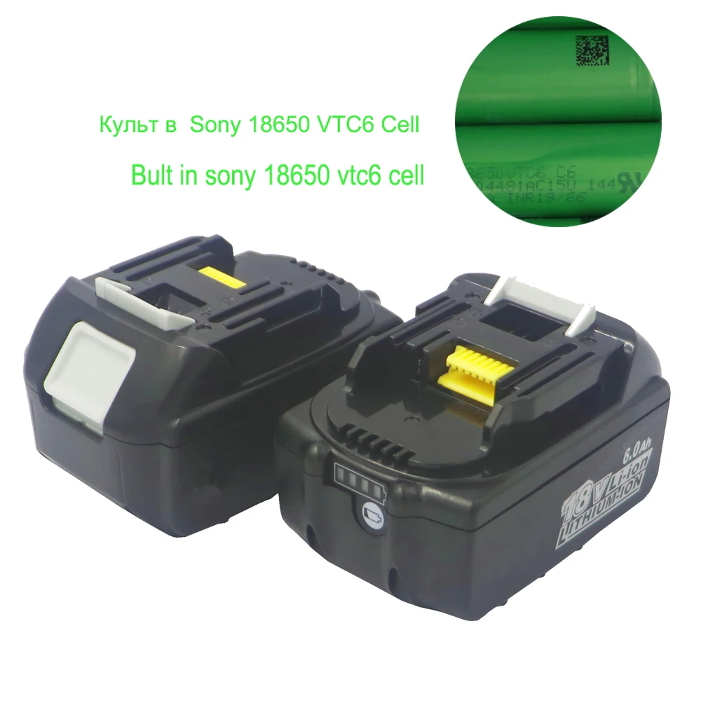 Литиевая батарея для Makita BL1860 BL1840 BL1830 18 в 6000 мАч 10 шт. Sony 18650 VTC6|Перезаряжаемые