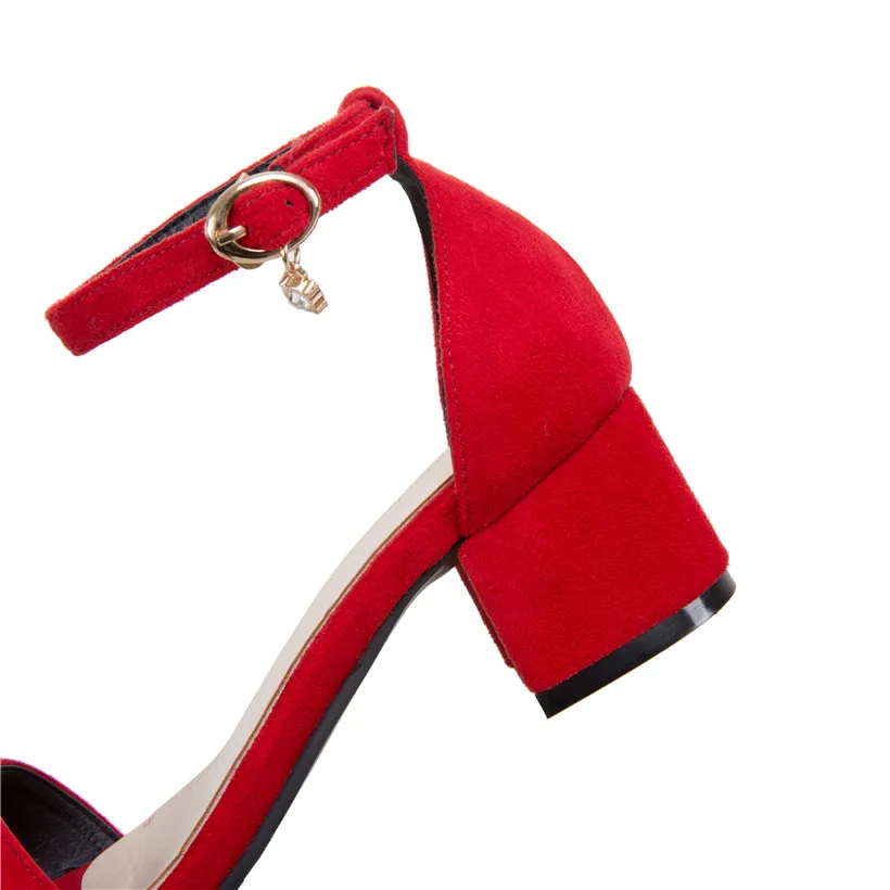 Большие размеры 47 женские босоножки красные синие из флока на среднем квадратном