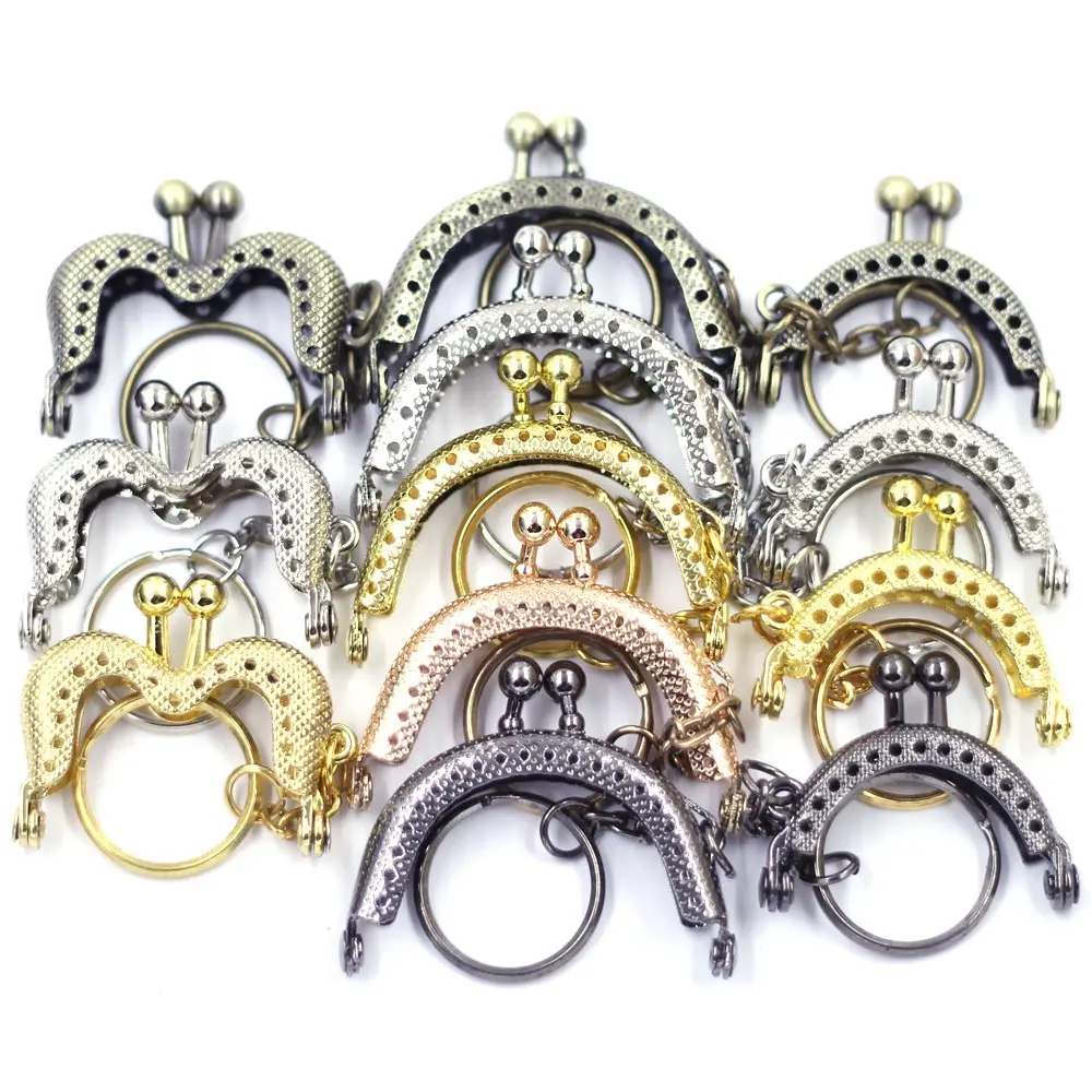 Mini Purse Handles Clutch Shape M Arch Frame Kiss Clasps Lock Replacement Coin Bag Buckle Clasps with Key Ring Luggage Hardware