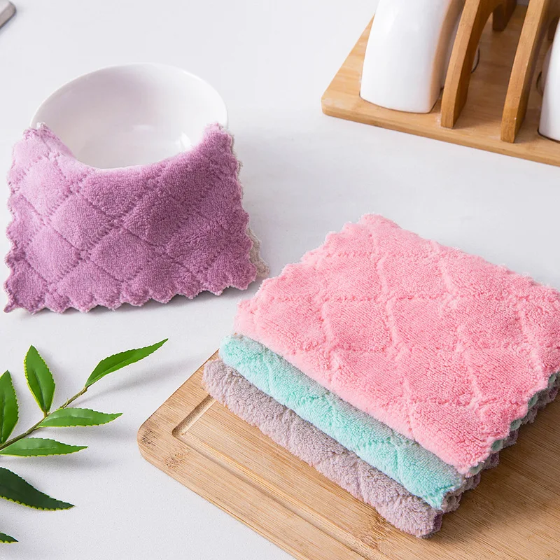 

5 Pcs Double-Layer Absorbent Microfiber Kitchen Dish Cloth Non-Stick Oil Household Cleaning Wiping Towel Kichen Tool Duster Rags