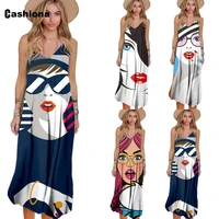 2021 summer long maxi dress fashion avatar print skirt dresses plus size women clothing sleeveless femme vestidos robe dress