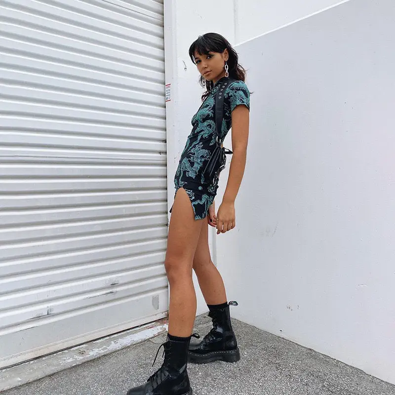 

Spring Dresses Cheongsam Dress One Piece Dragon Mini Dress Chinese Style Bodycon Skirt Gothic Hip Skirt Vintage Sexy Clubwear