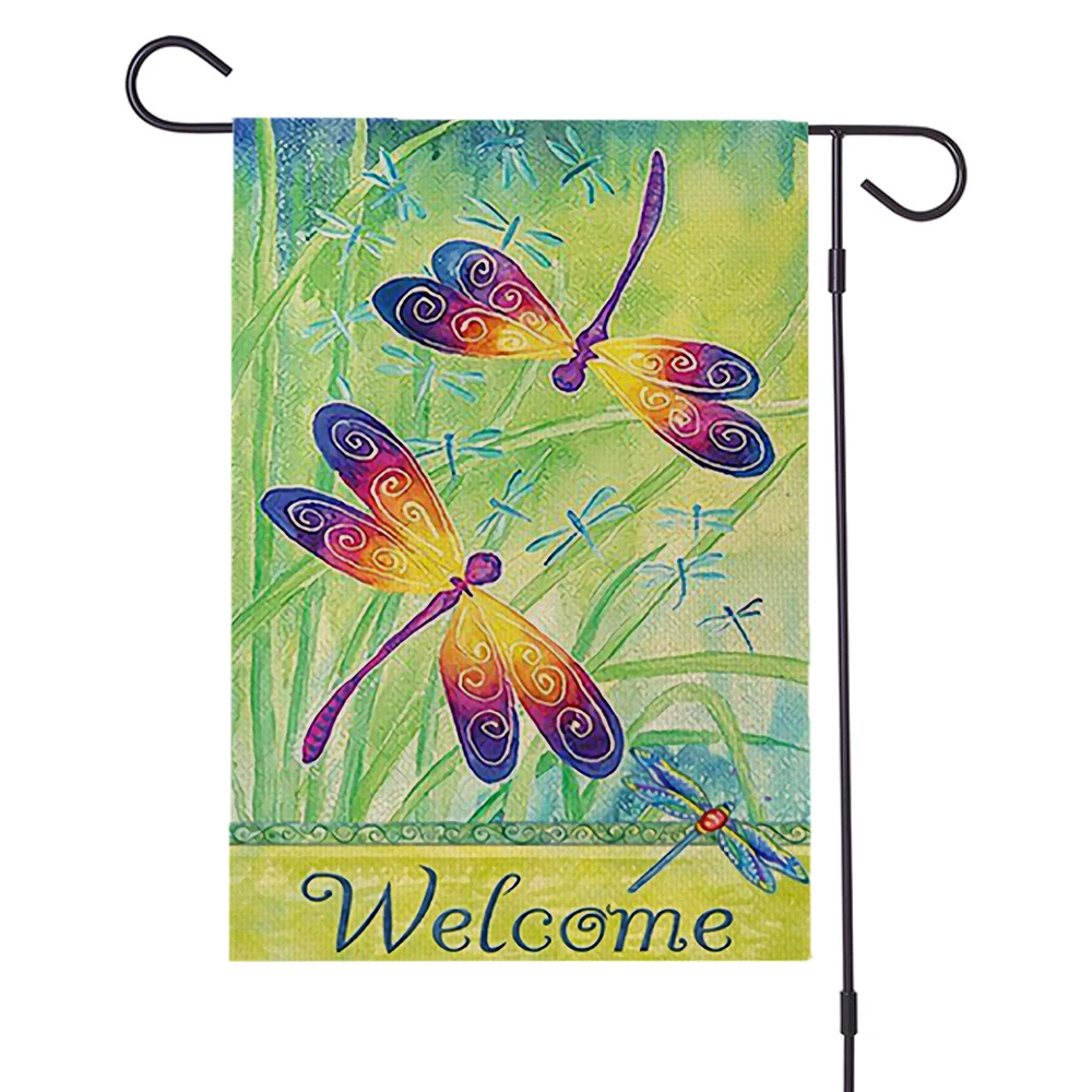 Садовый флаг стрекоза луна двусторонний баннер узор стрекозы уличное украшение