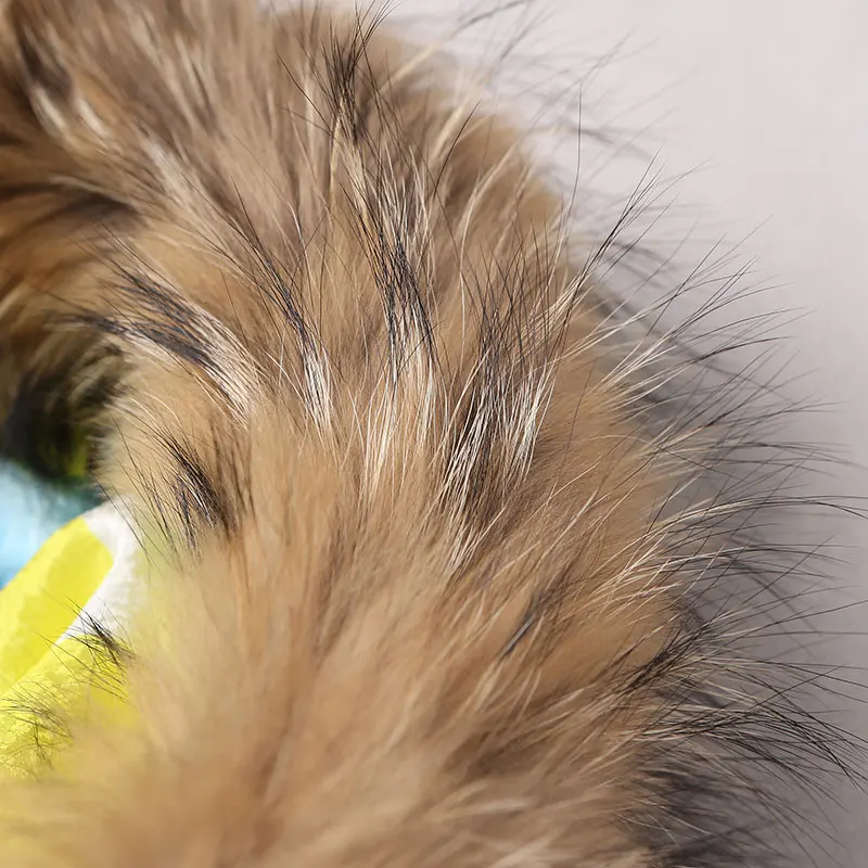 VOA 2017 Зима размера плюс енота меховая шапка с желтым рисунком женские толстовки