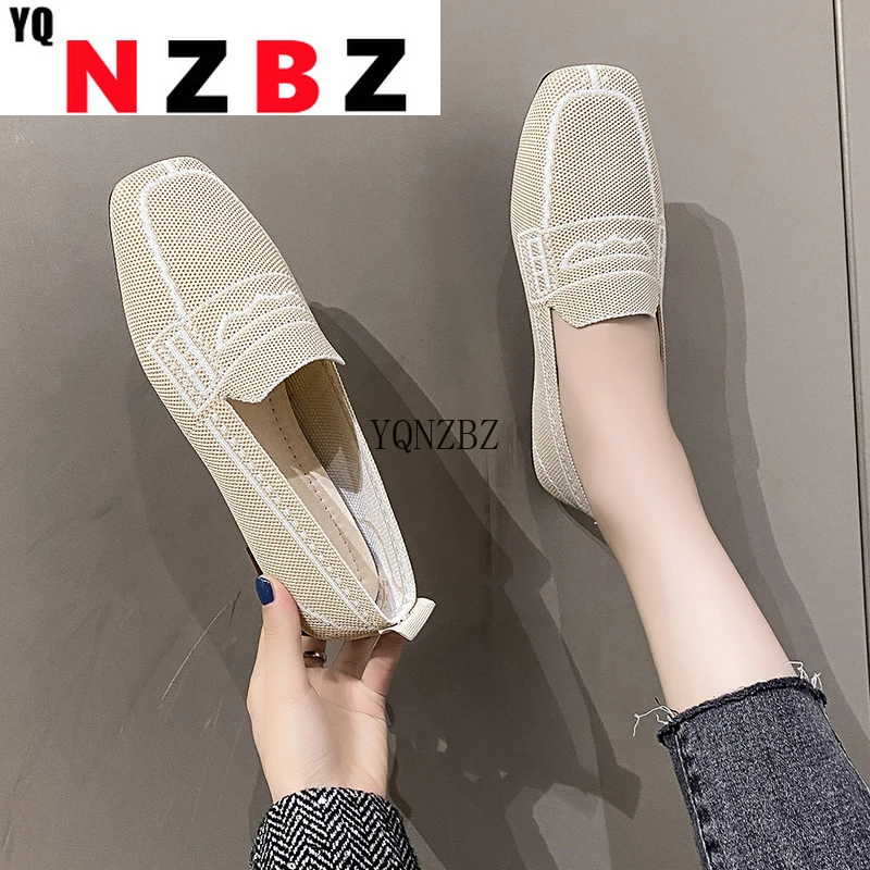 

Flat Square-Toe Loafers Flying Woven Single Shoes Breathable Women's Comfortable Peas Shoes Woven A Pedal Lazy Slip-On Shoe