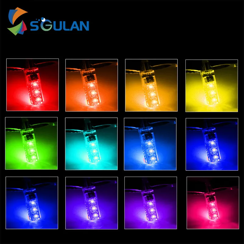 1 комплект T10 W5W RGB светодиодный лампы Авто Ширина индикаторная лампа силикона с