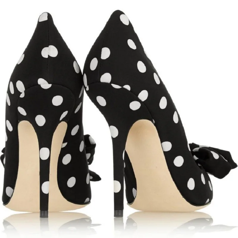Женские туфли лодочки в горошек с острым носком на тонком высоком каблуке