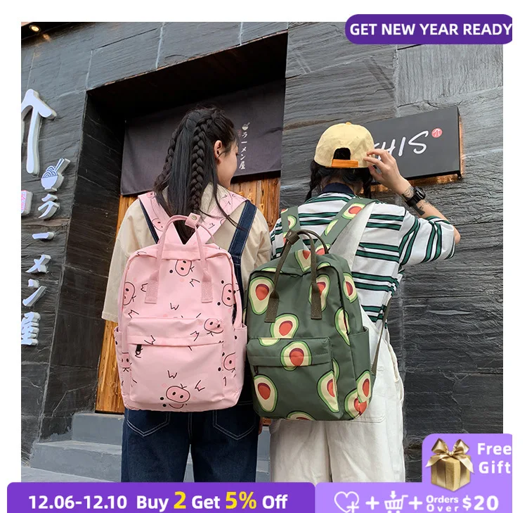 

Women Backpack Lovely Cartoon Fruit Print Student Canvas Book Bags Ladies Large Capacity School Bags for Teenage Girls Softback