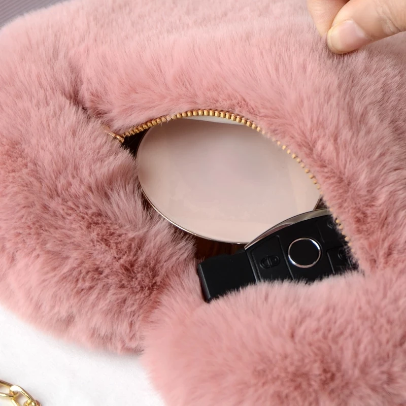 

Crossbody Bags for Women 2020 Rabbit Fur Love Bag Peach Heart Bag Chain Bag Fashion Shoulder Cross-chain Female Bag