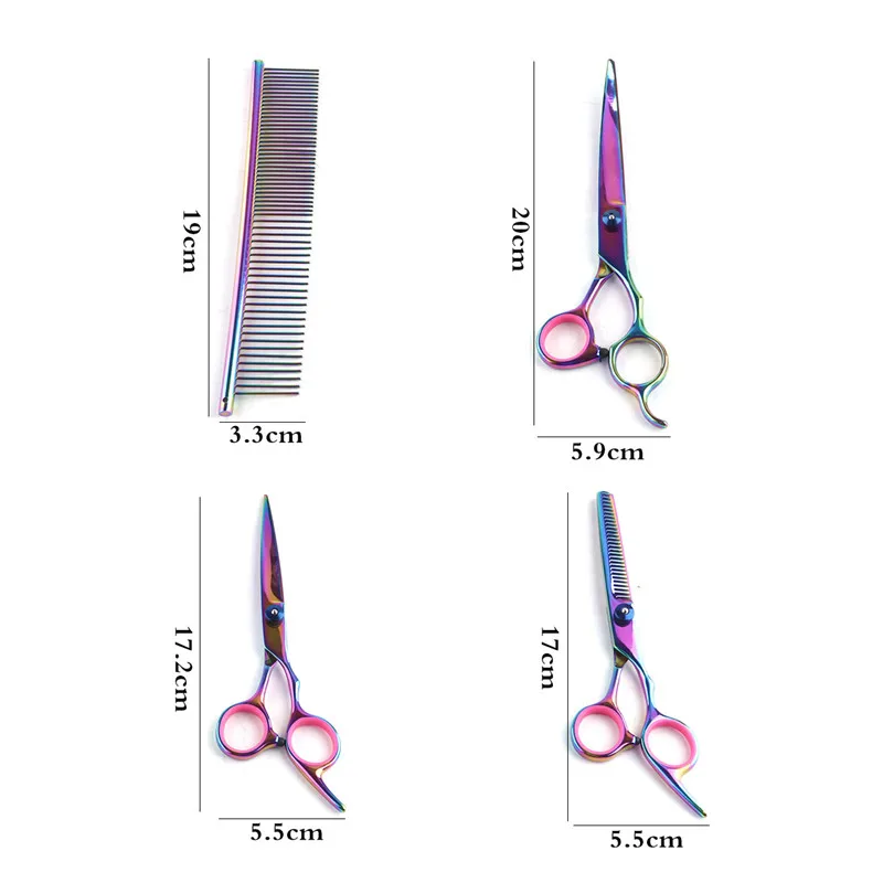 

Professional 7 Inch Color Pet Scissors Dog Grooming Comb Grooming Hair Stainless Steel Pet Cat and Dog Haircut Tool 4 Sets