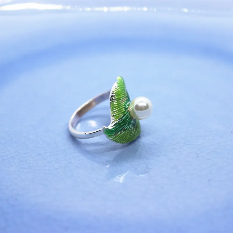 Регулируемые эмалевые кольца для влюбленных с жемчугом и листьями|Кольца| |