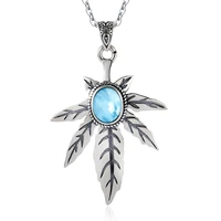 hot 925 sterling silver 79mm natural larimar leaf womens pendant necklace for gift