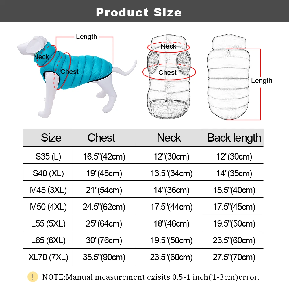 

Warm Winter Dog Clothes Vest Reversible Dogs Jacket Coat 3 Layer Thick Pet Clothing Waterproof Outfit for Small Large Dogs