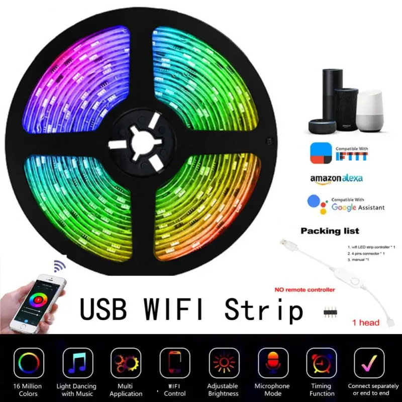

Светодиодная ленсветильник с Wi-Fi, 5 м, RGB, 5050 SMD