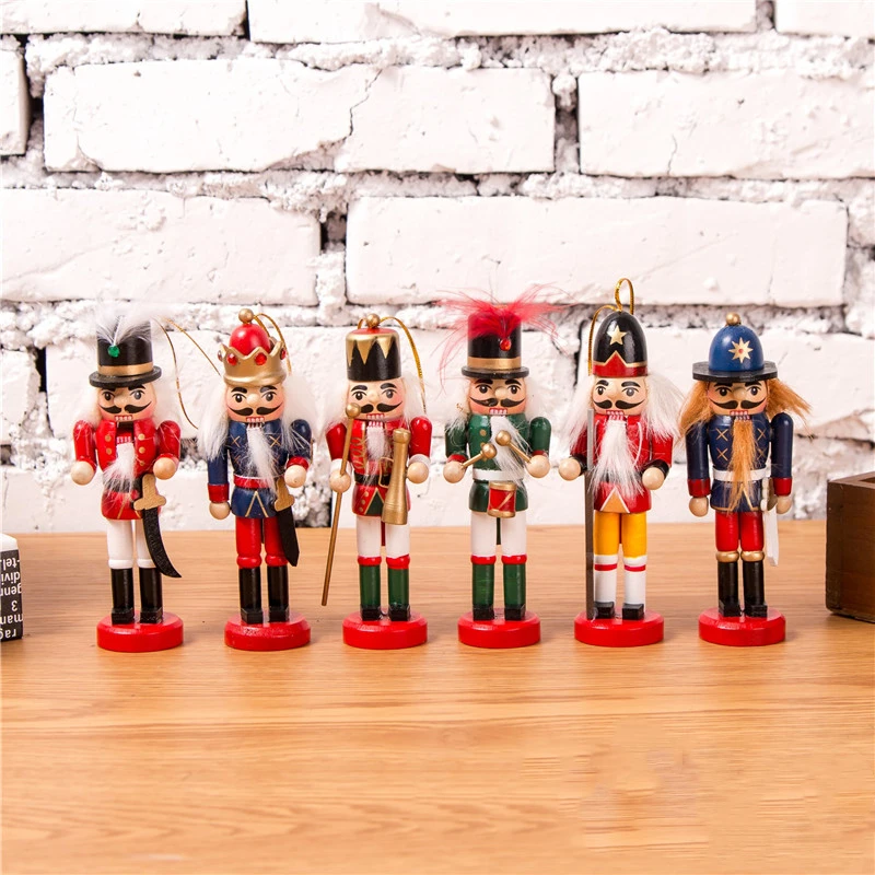 

6PCS 2021 New Year Decor Kids Doll 12cm Wooden Nutcracker Soldier Merry Christmas Decoration Pendants Ornaments for Xmas Tree