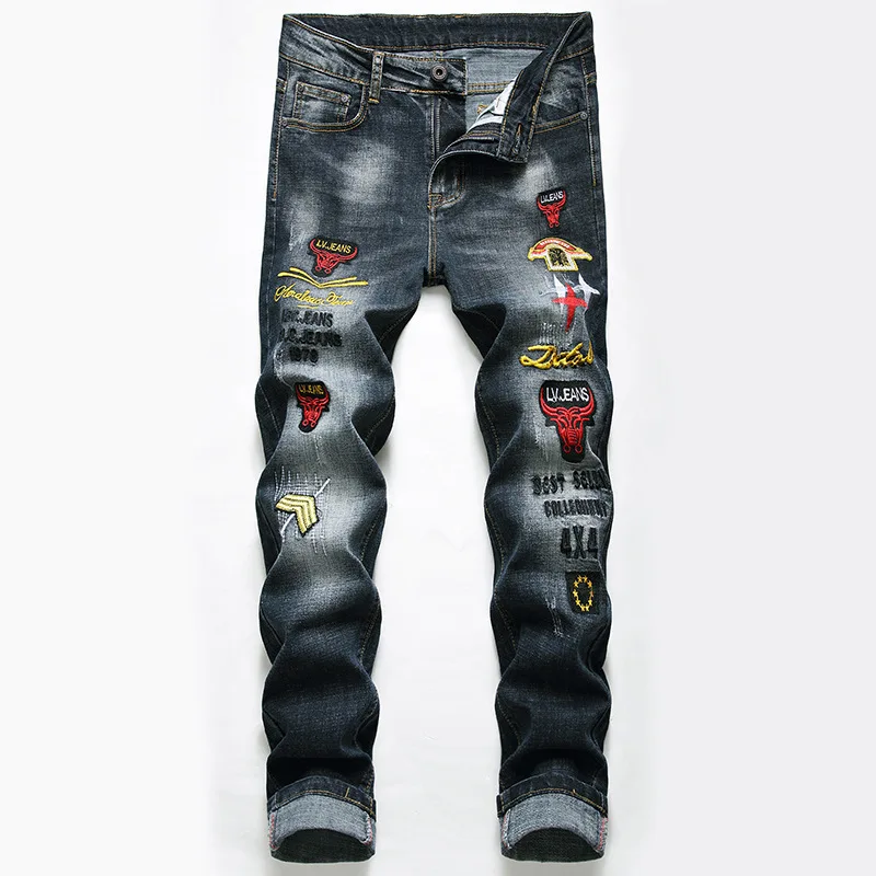 

Men's Embroidered Straight Jeans New Trends Men Pants Embroidered Harajuku Jeans Mens Stretch Fashion Jean Trousers Dropshipping
