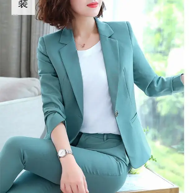 Зима 2019 Официальный розовый женский брючный костюм комплект из двух предметов