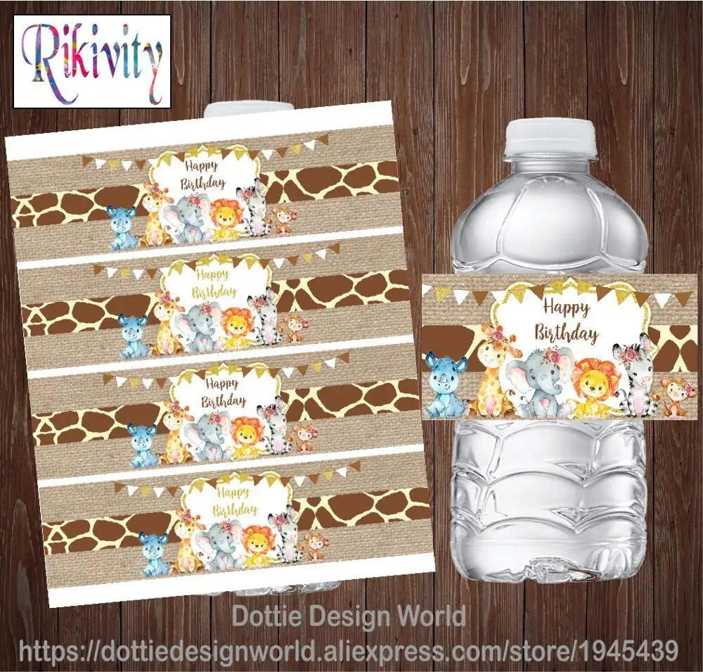 20 персонализированных стикеров для сафари в джунглях на день рождения бутылки