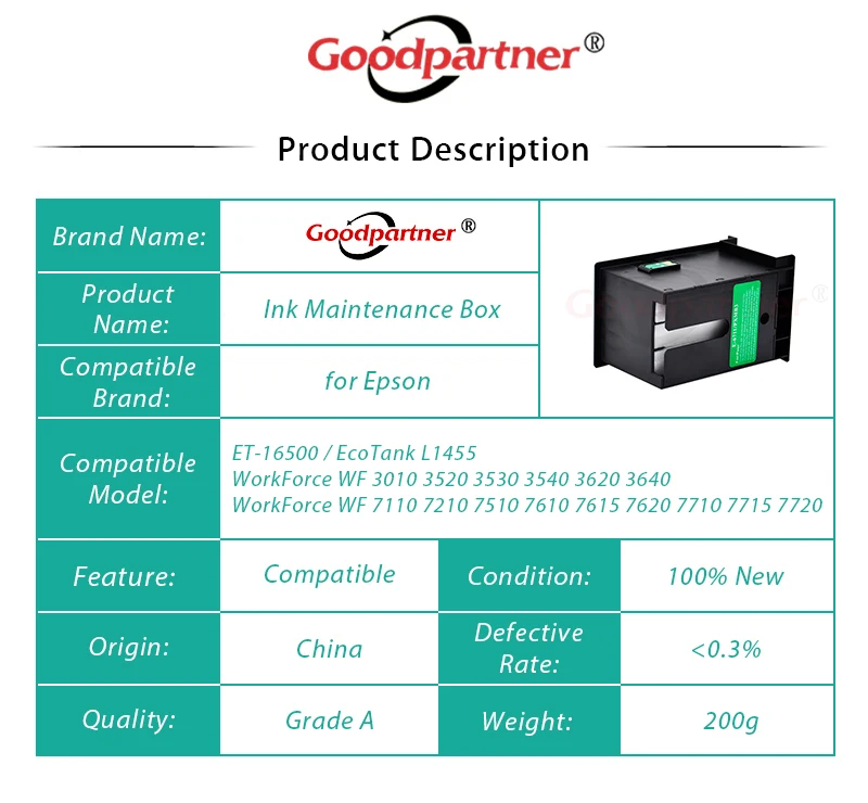 1 шт. x T6711 L1455 коробка для обслуживания чернил Epson WF 7610 7620 7720 7110 7210 7510 7615 7710 7715 3010 3520