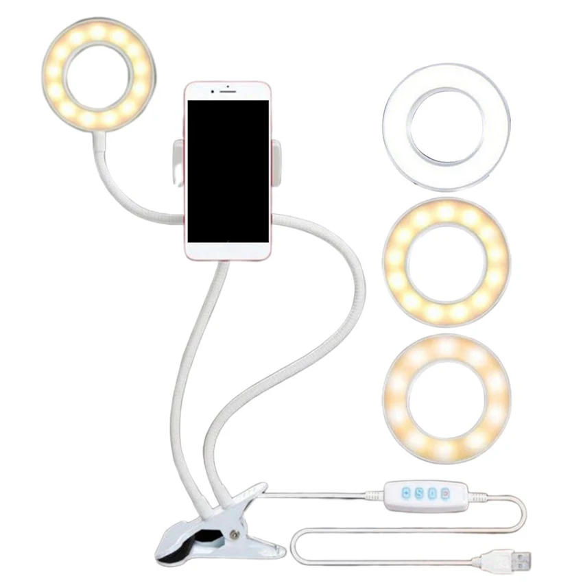 

Phone Holder LED Ring Light Studio Selfie Photo Video Makeup Live Stream Dimmable Lamp